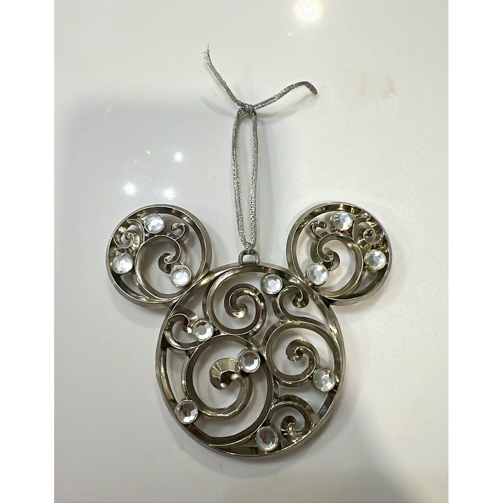 Disney Mickey Mouse Metal Scrollwork Rhinestone Holiday Ornament